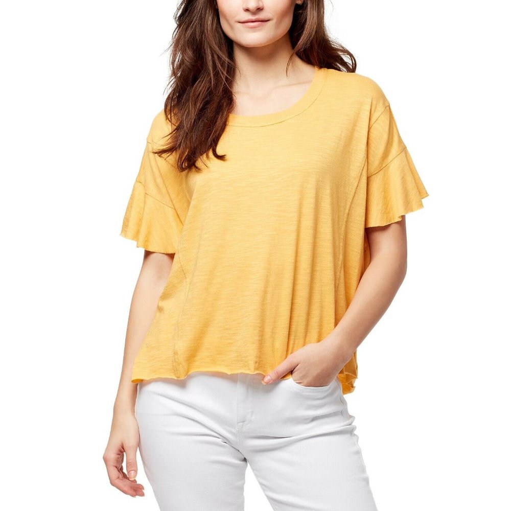 William Rast Annika Flutter-Sleeve 100% Cotton Top T-Shirt Goldenrod Sz Large